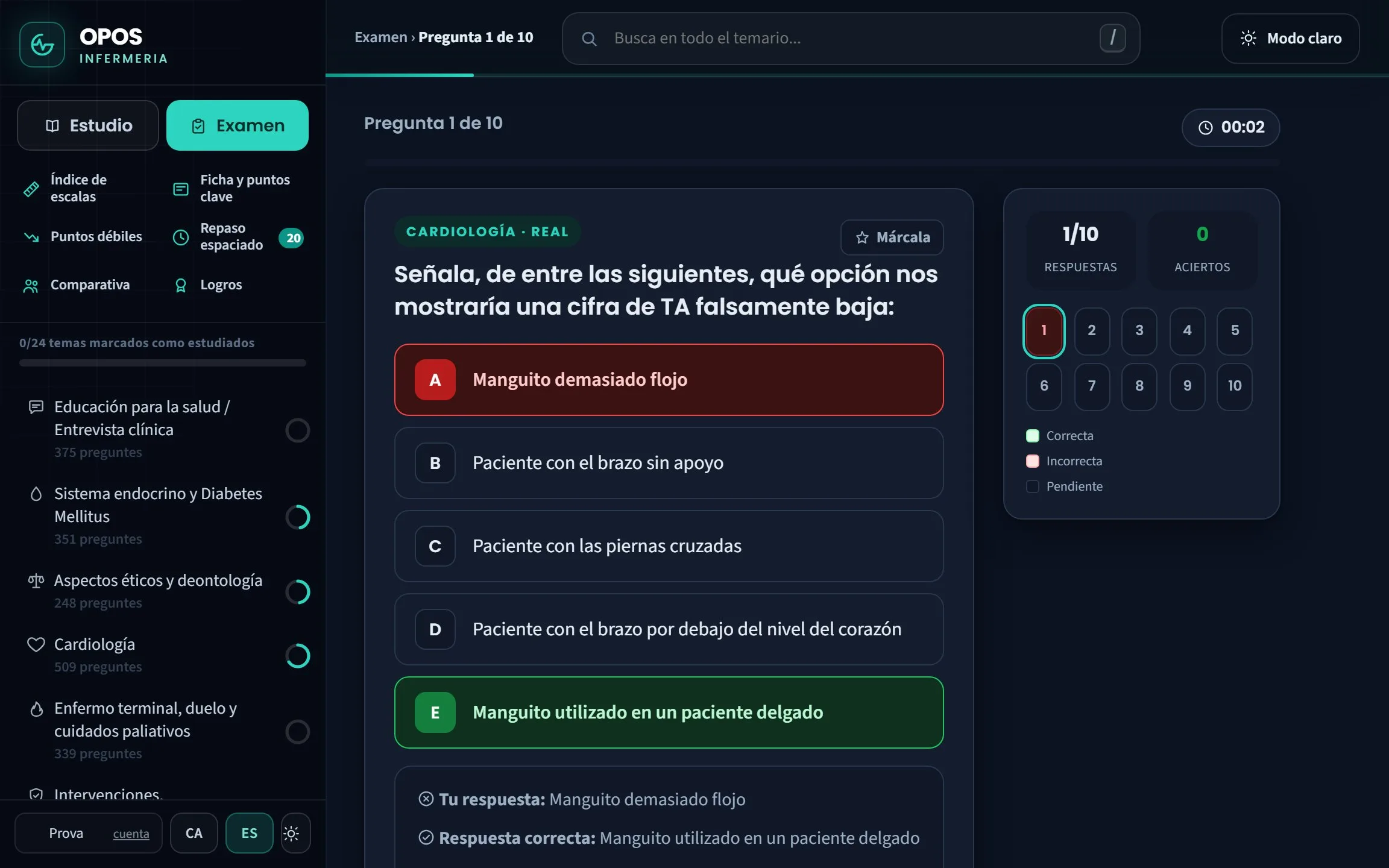 Pregunta real amb la resposta correcta marcada