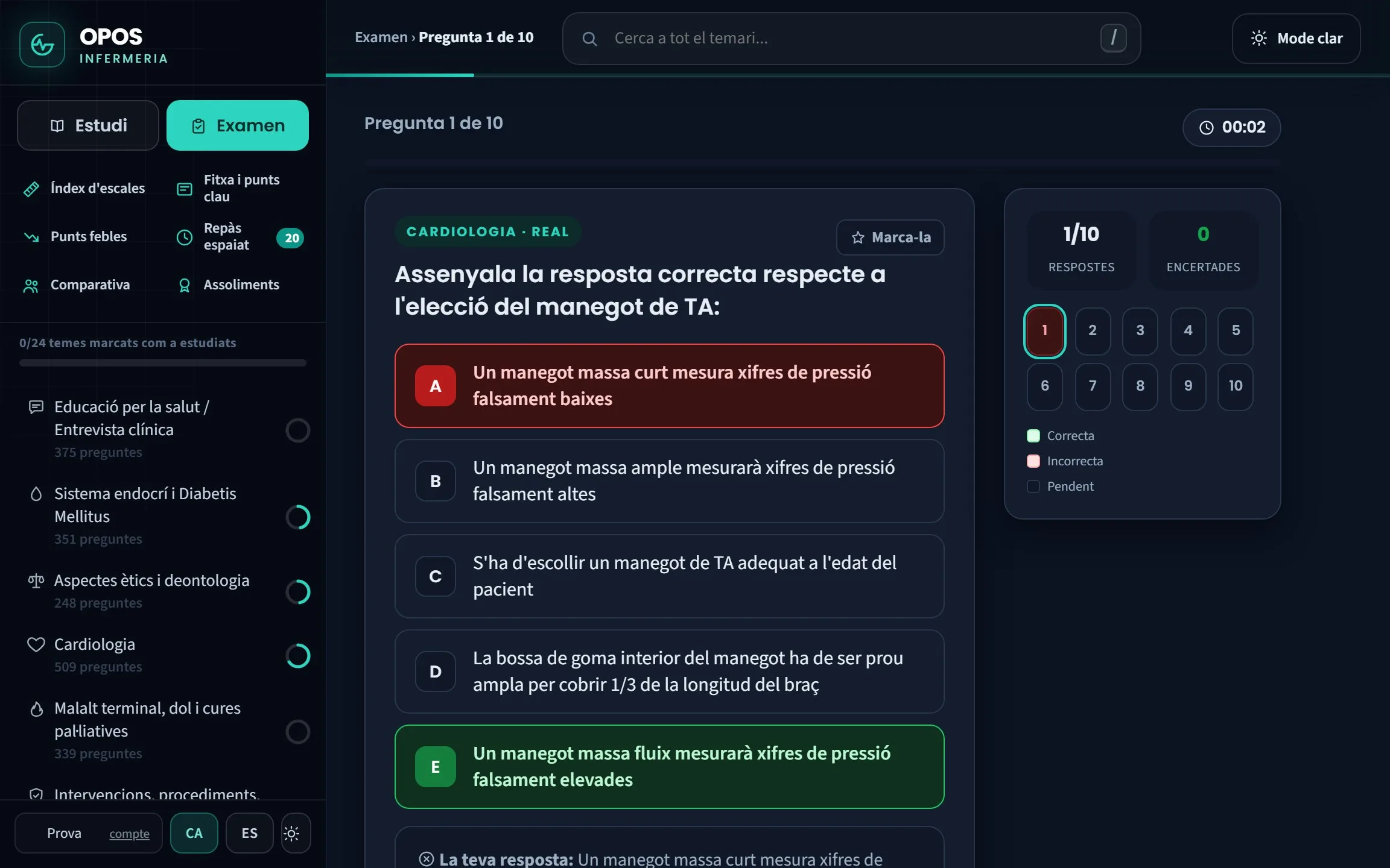 Pregunta real amb la resposta correcta marcada